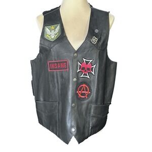 Highway Hawks Black Leather Motorcycle Vest Mens M Biker Patches 90s